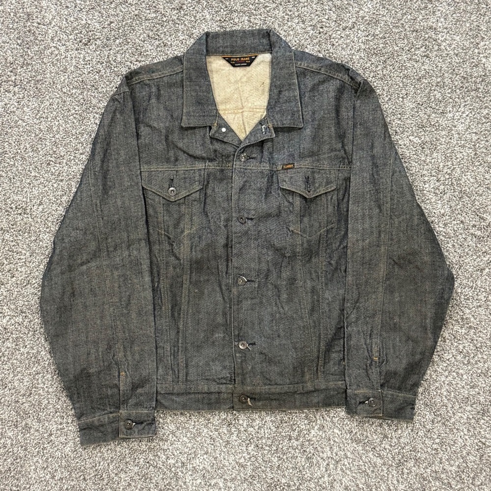 Vintage Polo Jeans Co Ralph Lauren Denim Jacket Dark Wash Mens XL 90s Trucker